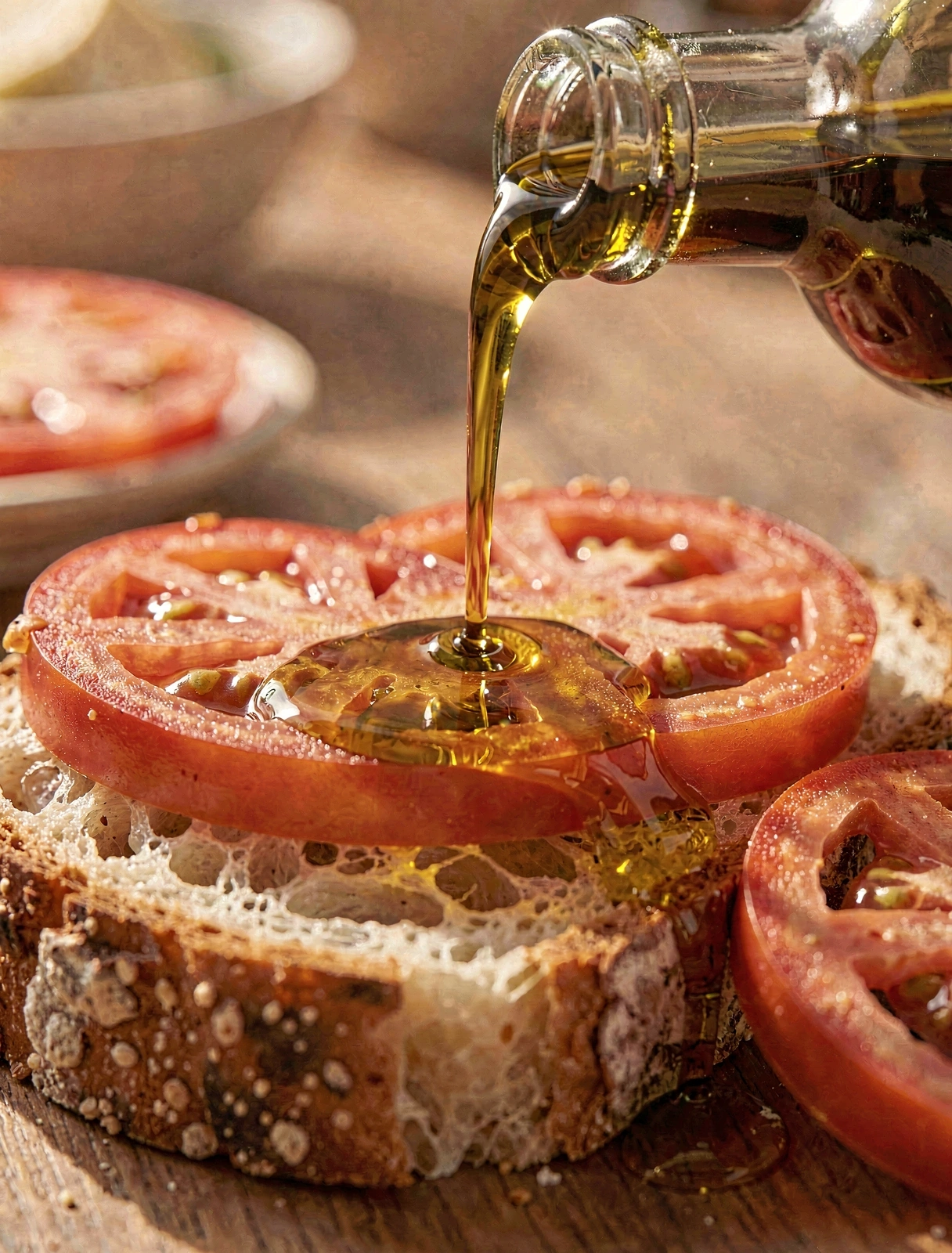 Aceite de oliva virgen extra sobre pan artesanal